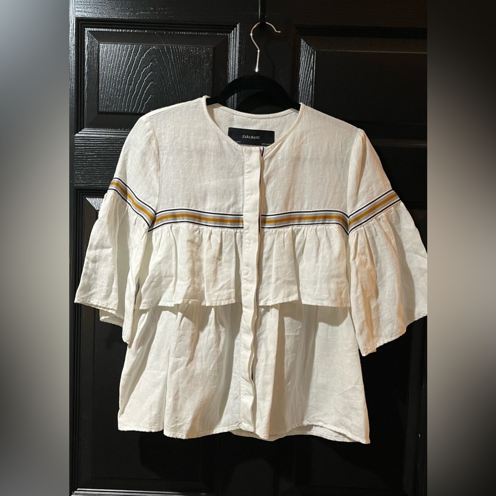 Zara Linen Blend Ruffle Blouse - Picture 2 of 9